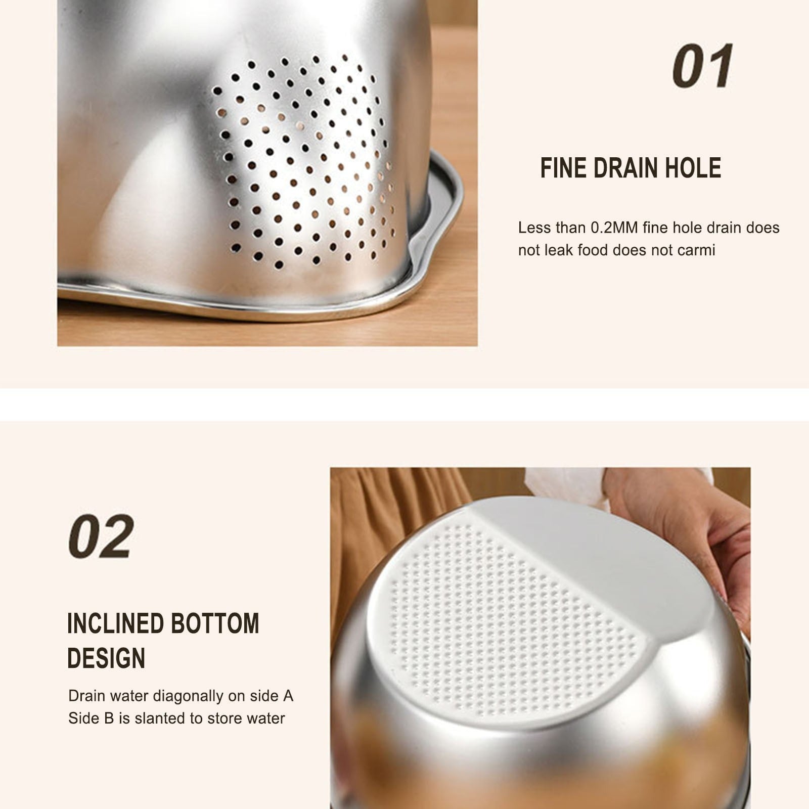 Bol de Lavage en Acier Inoxydable 4-en-1